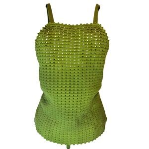 Maronie- Anthropologie Green Crochet Knit Lace Up Back Tank Top Cotton Medium